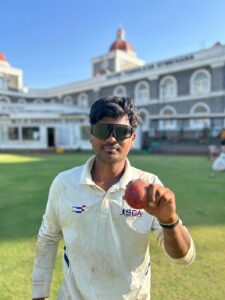 bhushan sanghvi taking 5 wkts from sunil cricket academy in cosmopolitan shiekdtournament