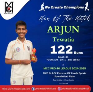 Arjun Tewatia from Mumbai Cricket Club