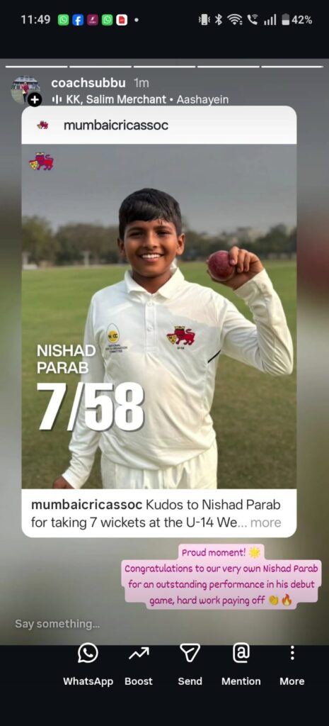 nishad parab from achievers cricket academy