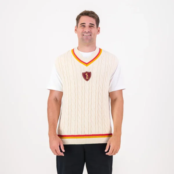 AB de Villiers 360 Crest Knit Vest Cable Ivory