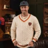 AB de Villiers 360 Small Logo V-neck Knitwear Cable Ivory
