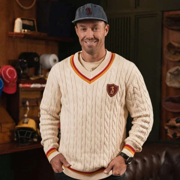 AB de Villiers 360 Small Logo V-neck Knitwear Cable Ivory