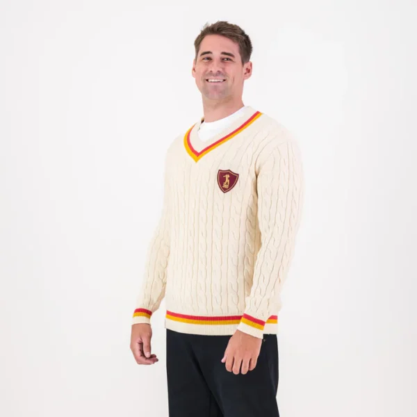 AB de Villiers 360 Small Logo V-neck Knitwear Cable Ivory