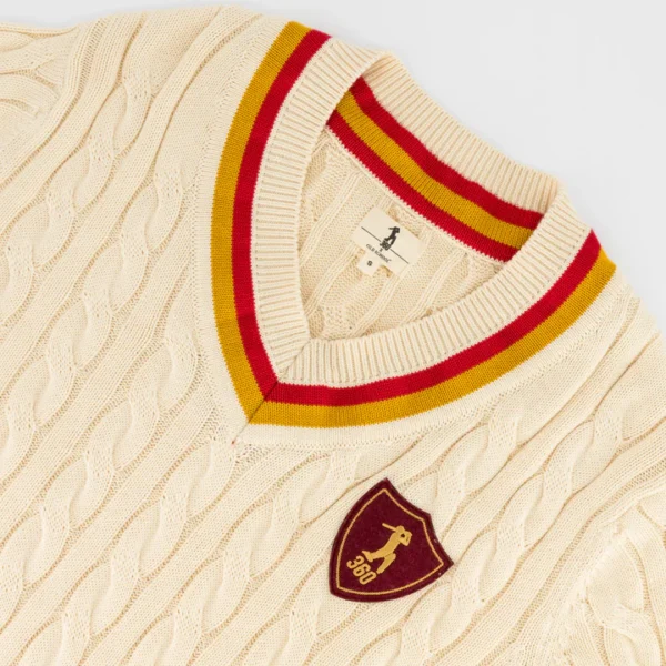 AB de Villiers 360 Small Logo V-neck Knitwear Cable Ivory