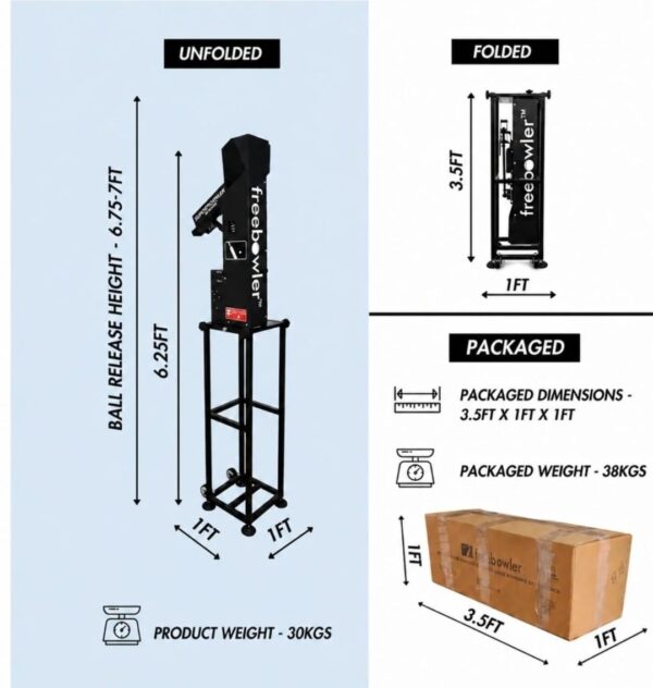 Freebowler Superthrower Automated Pro FS2 PRO PLUS Arm Simulated Portable Cricket Bowling Machine Auto Feeder Speed Control Line Length Adjustable Battery Backup